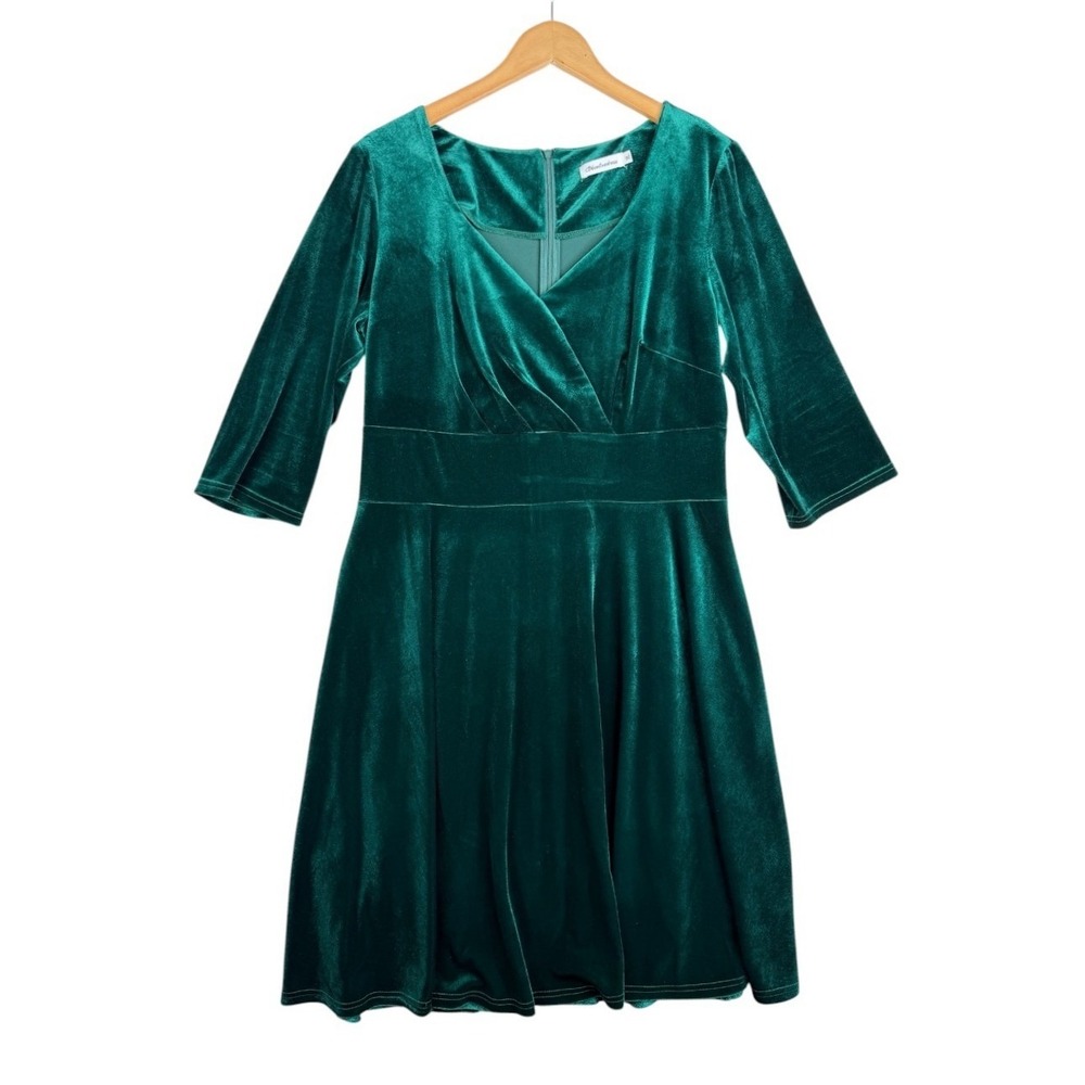 Bbonlinedress Womens Emerald Green Velvet Cocktail Dress Size XL 3/4 Sleeve